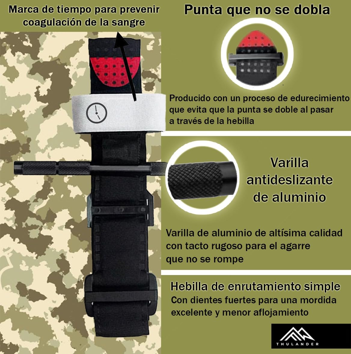 Thulander Pack 2 Torniquetes Tactico + 2 Vendajes Israeli Botiquin Primeros Auxilios para Hemorragias Control Perdida de Sangre Kit de Emergencia para Supervivencia Uso Militar Policial IFAK