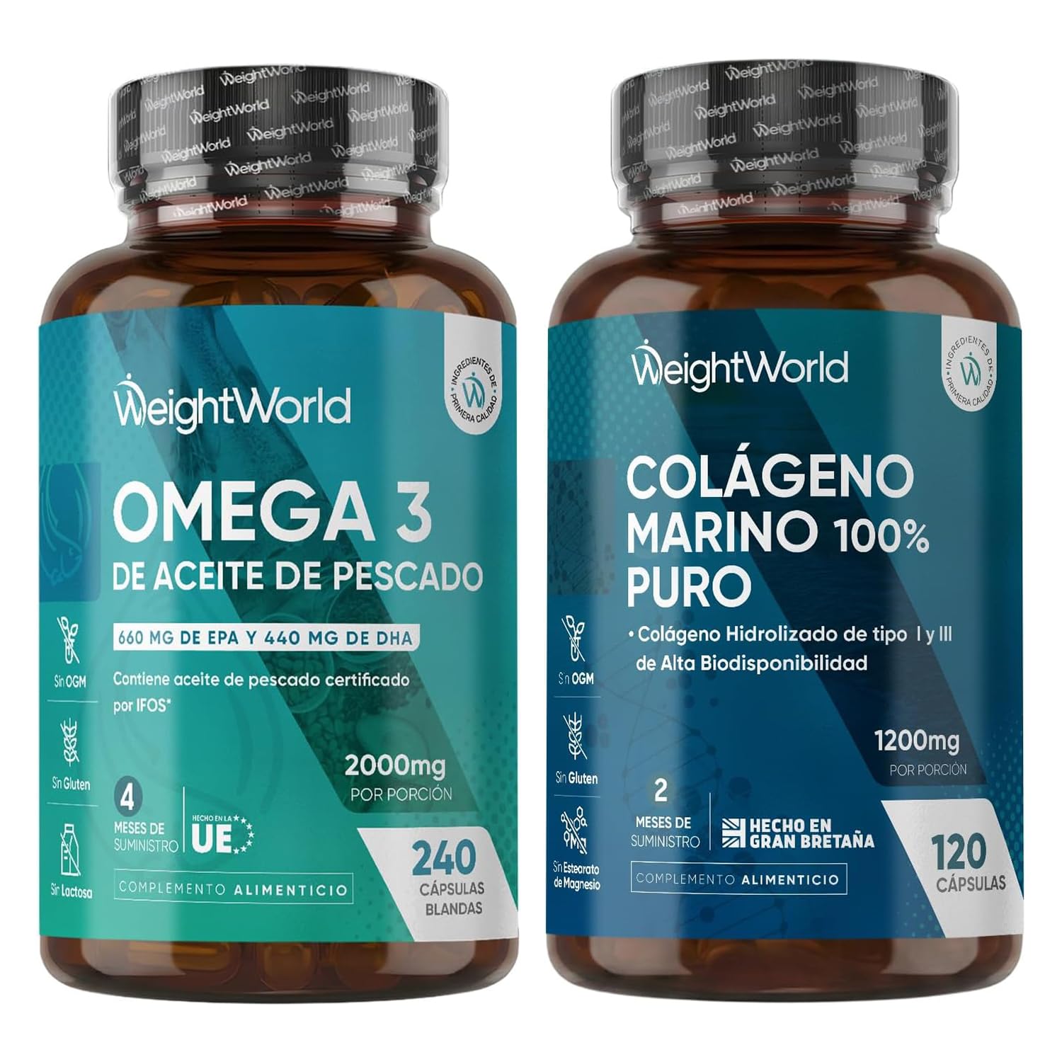 Pack Omega 3 2000mg + Colágeno Marino 1200mg - Péptidos Tipo I y III