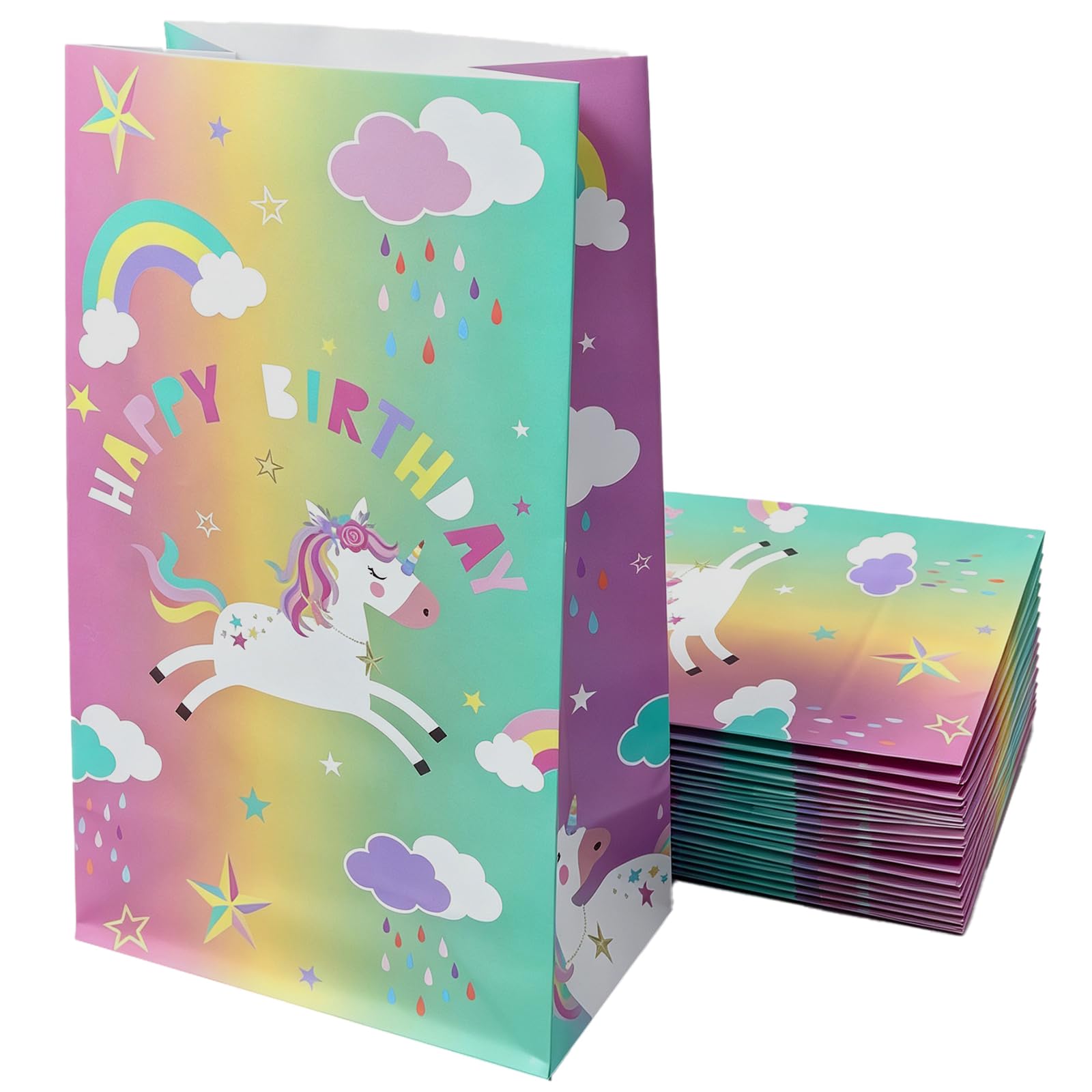 Unicorn Birthday Party Favor Bags 24 Pack Gift Bag Kraft Paper Candy Bags for Children's Birthday Party