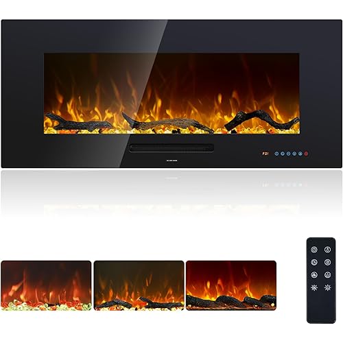 42 inch Recessed and Wall Mounted Realistic Electric Fireplace with Multicolor Flame, 750/1500W Thermostat & Timer, Touch Screen & Remote Control, Black