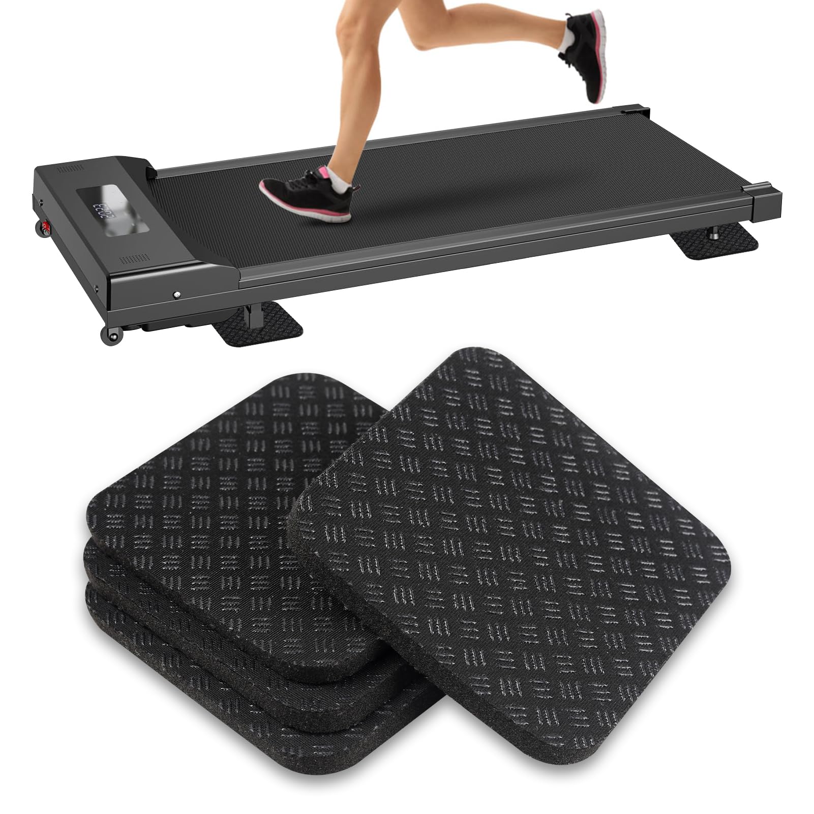 4 Pcs Walking Pad Mat, Treadmill Mat Pads, 4" x 4" x 0.2" Double-Sided Non-Slip Exercise Equipment Mat, High Density Silicone Anti Vibration Pad for