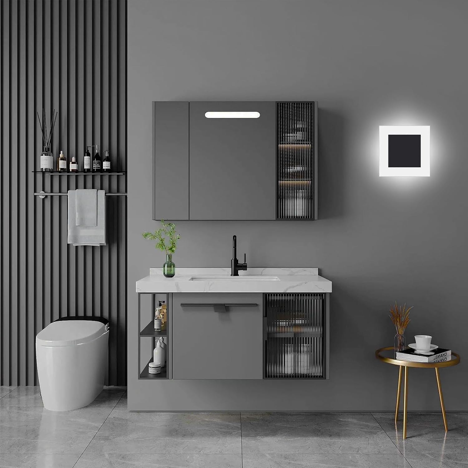 Kawell 10W Square Acrylic LED Wall Sconce Non-Dimmable Hardwired Black Wall Light Fixture for Bedroom, Living Room, Hallway Indoor Lighting, 6000K