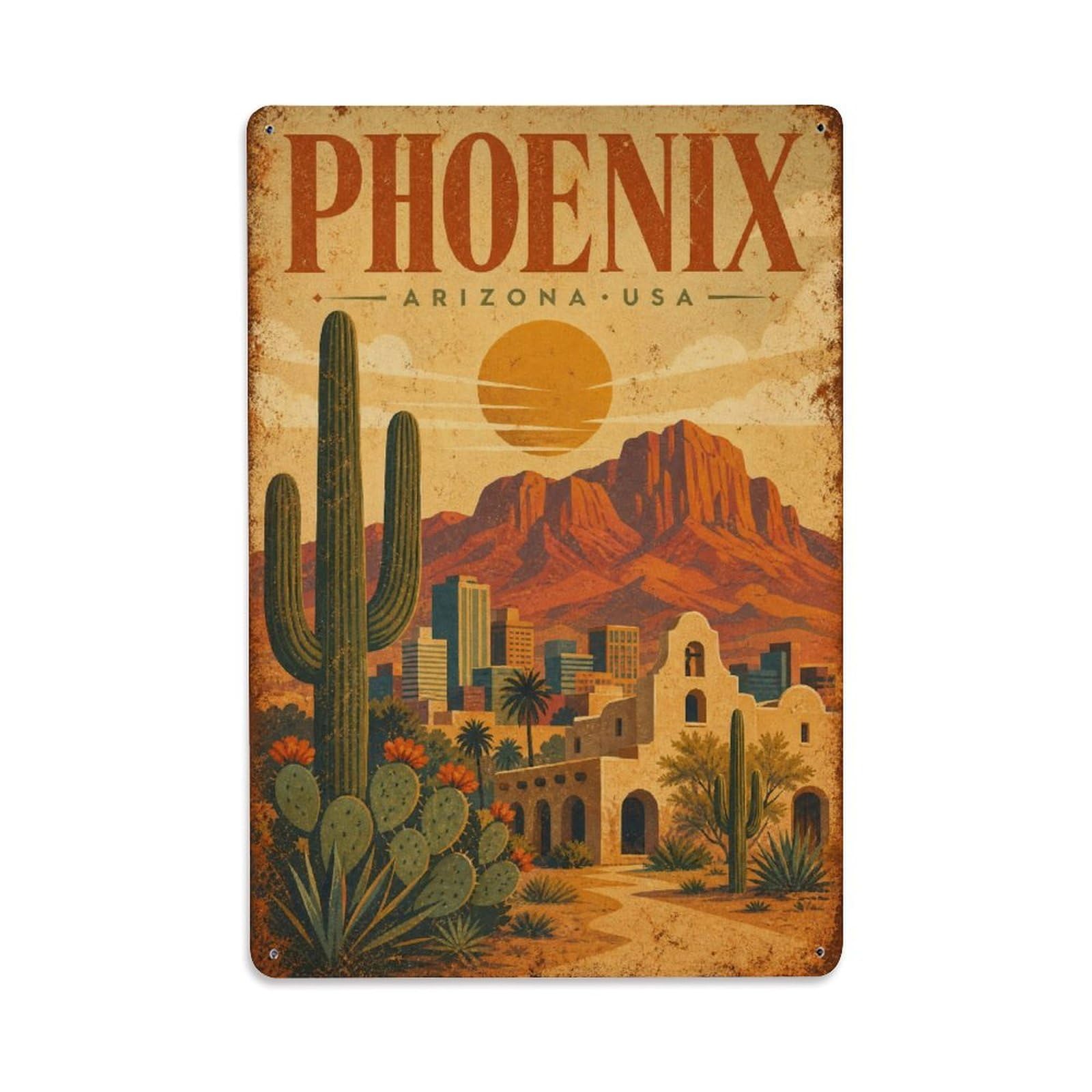 Metal Tin Sign Travel Retro USA Phoenix
