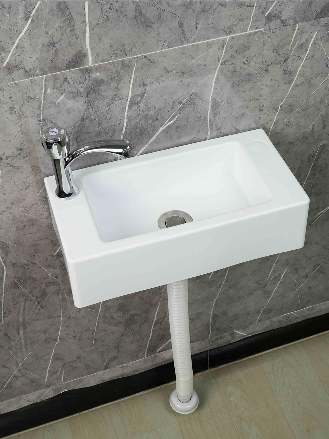 Piccolo lavabo in plastica per montaggio a parete per roulotte, camper, WC ospiti, bagno, 40 x 20 x 11 cm, bianco, ideale per campeggio, giardino, cantieri, con scarichi da 75 cm