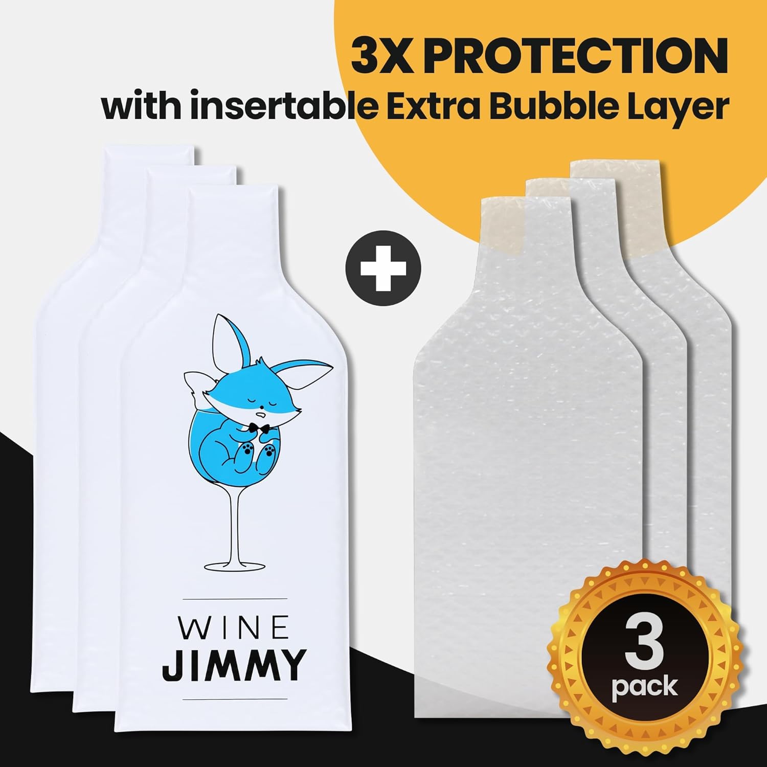 JIMMY THE FOX | Reusable Wine Bags for Travel | 3-Pack | Durable Triple-Layer Bottle Protector Sleeve | Leak-Proof & Impact-Resistant | Airplane & Cruise Luggage | Wine Lover Gifts - Wine Jimmy - Image 4