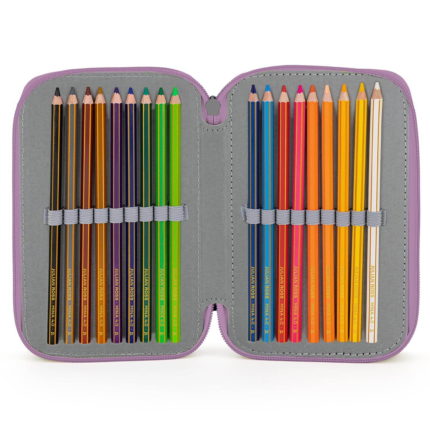 Julian Ross Astuccio 3 Scomparti Fluffy 45 Pezzi, Penne Gel Cancellabili, Colla, Forbici, Pastelli 4.0, 3 Zip, Bambina, Scuola, Orsetto Rosa