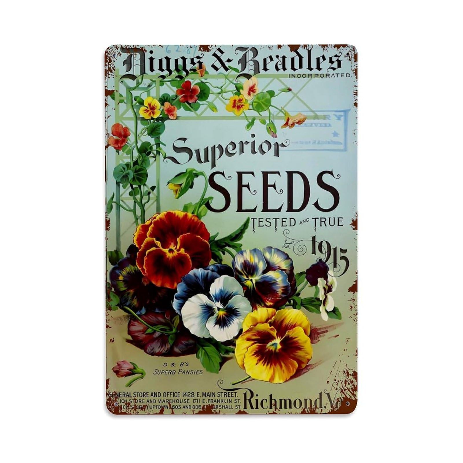 Jdyaojiesheng Vintage Floral Pattern With Pansies And Vines Tin Sign Retro Metal Wall Decor Metal Poster, Home Bar Garage Farmhouse Cafe Wall Art Decoration 8X12inches