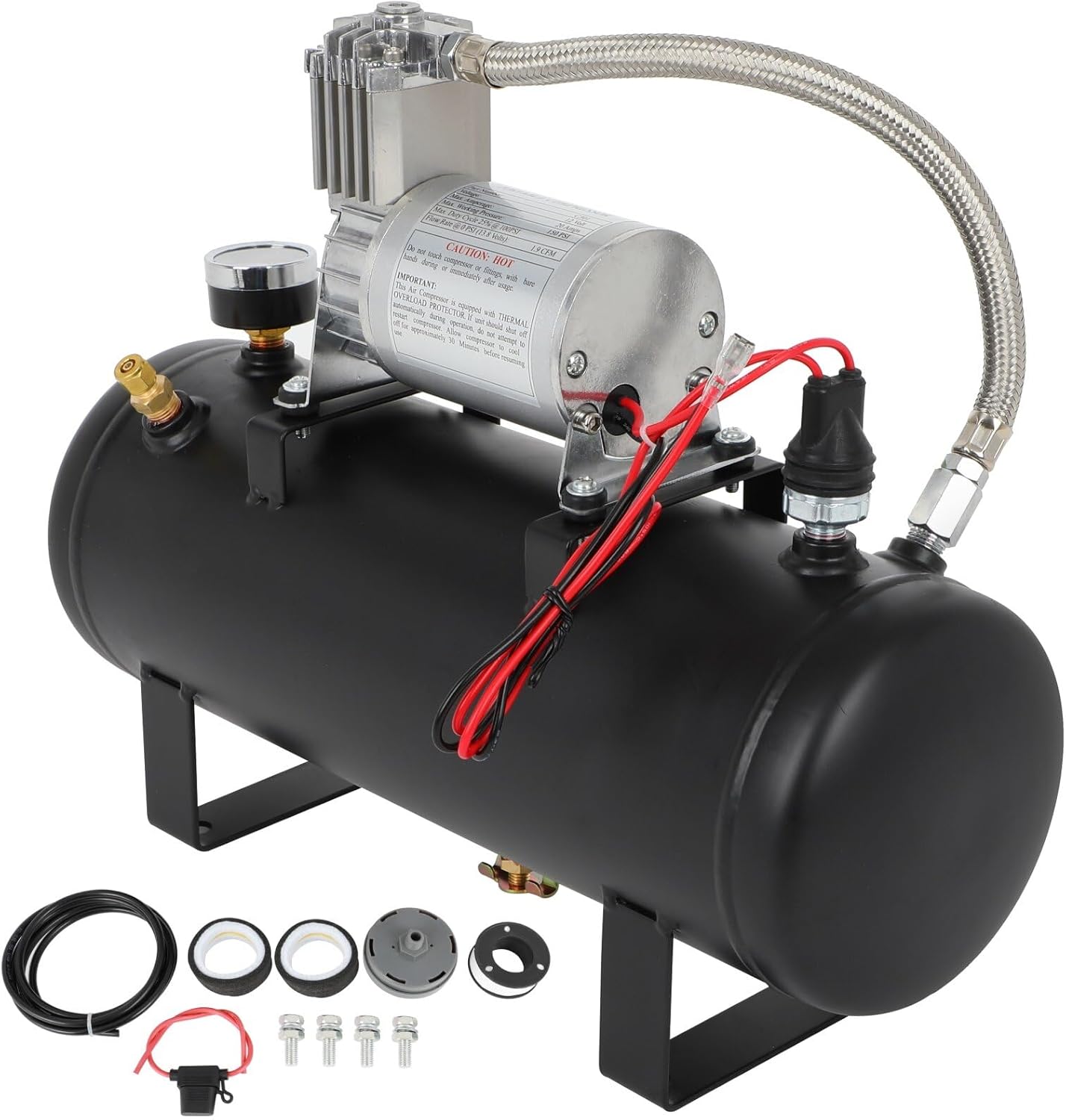 STAYTOP 1.5 Gallon Train Air Horn Tank with 150 PSI Air Compressor Onboard System