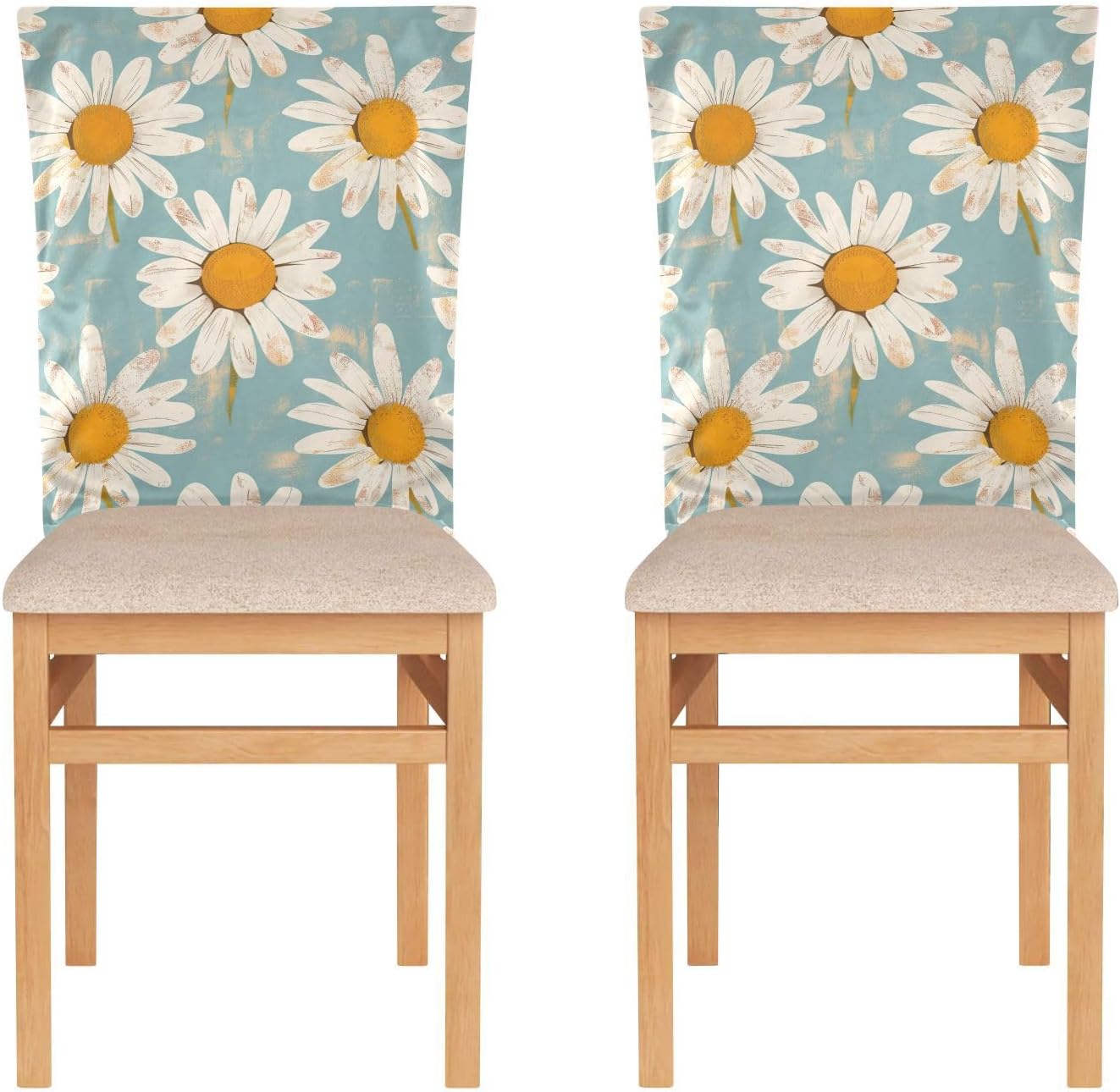 ALAZA Vintage Daisy Flowers Blue Chair Back Cover Set of 6, Washable Reusable Removable Chair Slipcovers Decorative Chair Cover for Home Kitchen Wedding Party