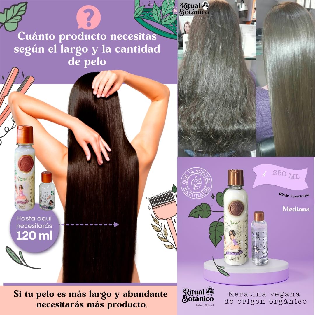Origen Botanico Keratina Organica 250 ml | Incluye Cepillo Aplicador, Manual de Instrucciones y 2 Bio Serum Ultra Protector | Alisado Progresivo Organico Vegano con 12 Aceites Naturales