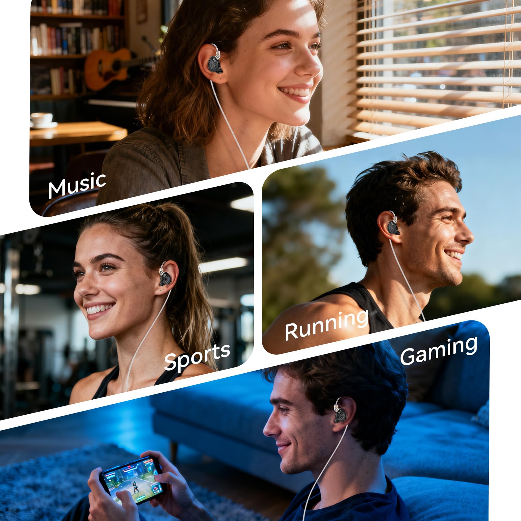 CCZ CZ10 Écouteurs de jeu filaires, pilotes hybrides 4BA+1DD, moniteurs intra-auriculaires haute résolution pour les jeux, écouteurs filaires entièrement métalliques, isolation du bruit dans les