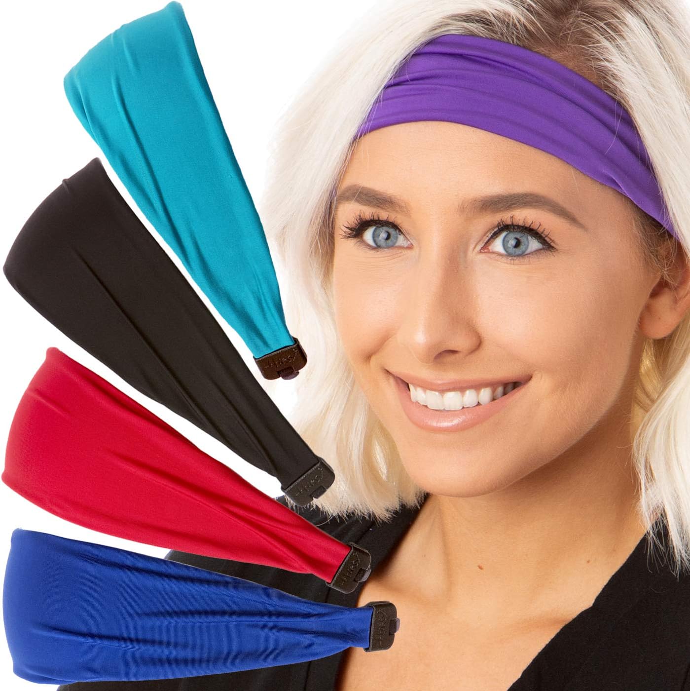 Hipsy Adjustable & Stretchy Basic Xflex Wide Headbands for Women Girls & Teens