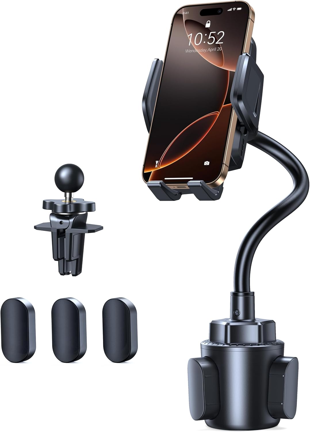 TECKNET Cup Phone Holder for Car - Adjustable Gooseneck Cup Holder Cradle Car Mount with Air Vent Holders & Expandable Base, Cell Phone Holders for iPhone 17/16 Pro Max and All Cell Phones, Car Models