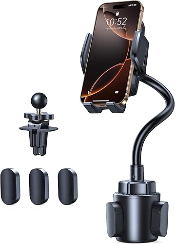 TECKNET Cup Phone Holder for Car - Adjustable Gooseneck Cup Holder Cradle Car Mount with Air Vent Holders & Expandable Base, Cell Phone Holders for