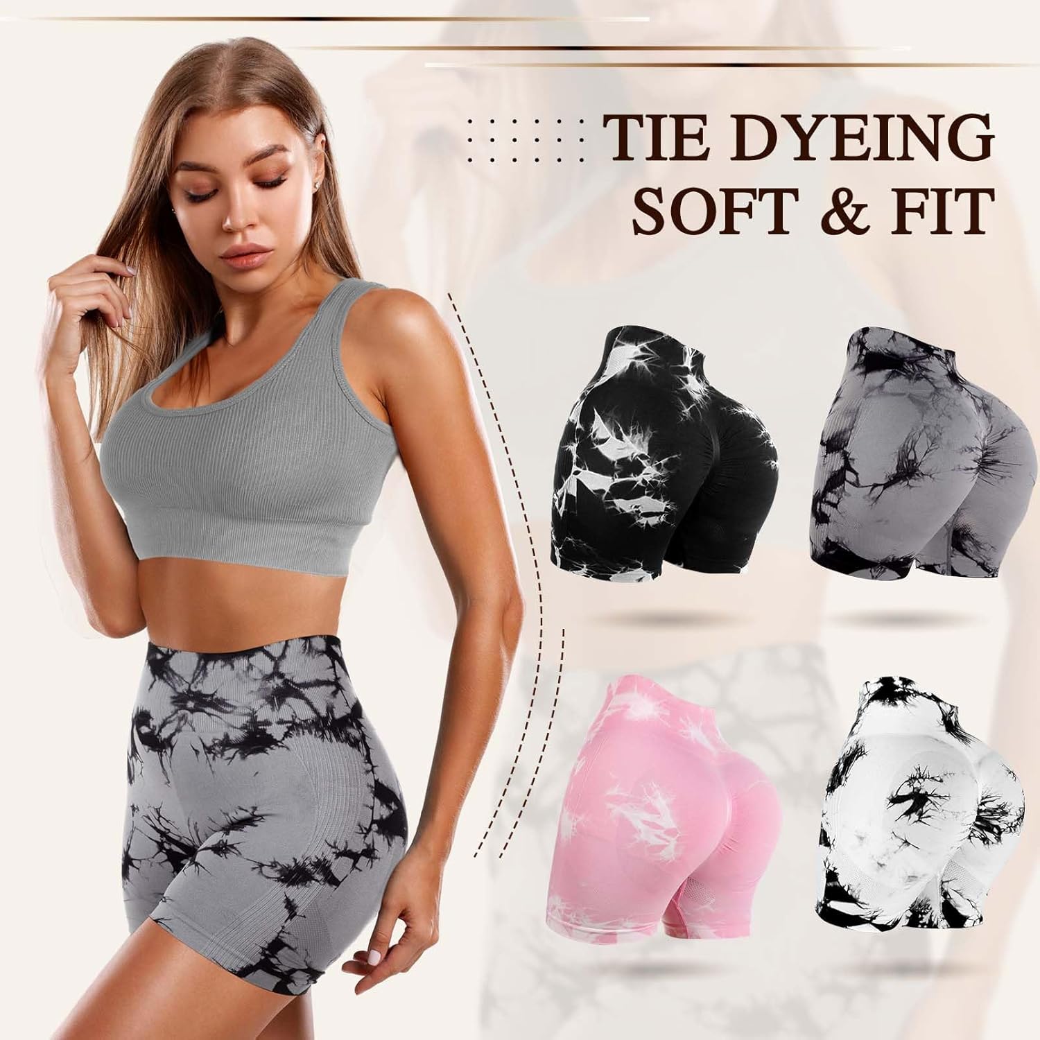 4 Piece Women Workout Shorts Tie Dye High Waist Butt Lifting Shorts Tight Women Workout Gym Yoga Sports Shorts