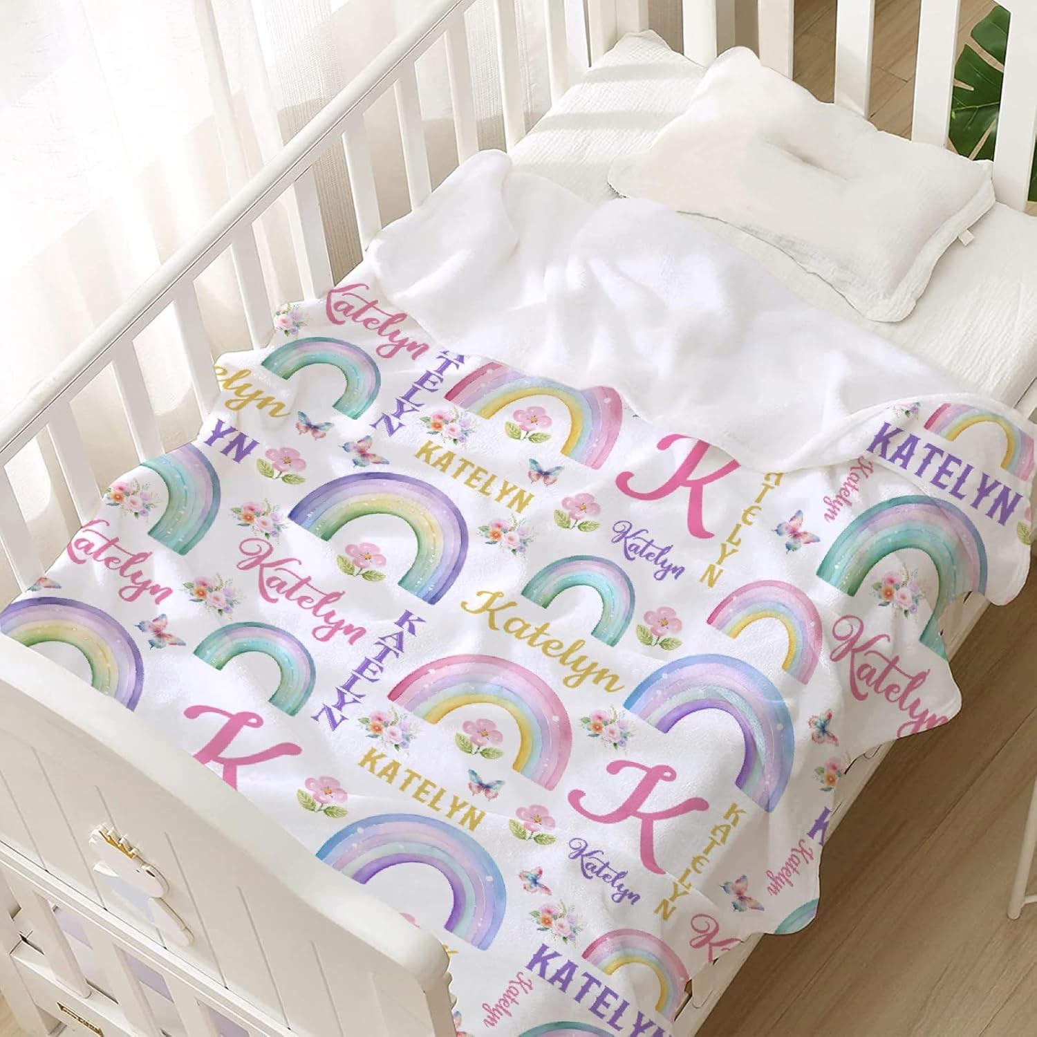 Custom Name Rainbow Blanket for Girls Boys Personalized Gift for Women Men Super Soft Lightweight Blanket for Bed Sofa Couch Living Room 50x60inches