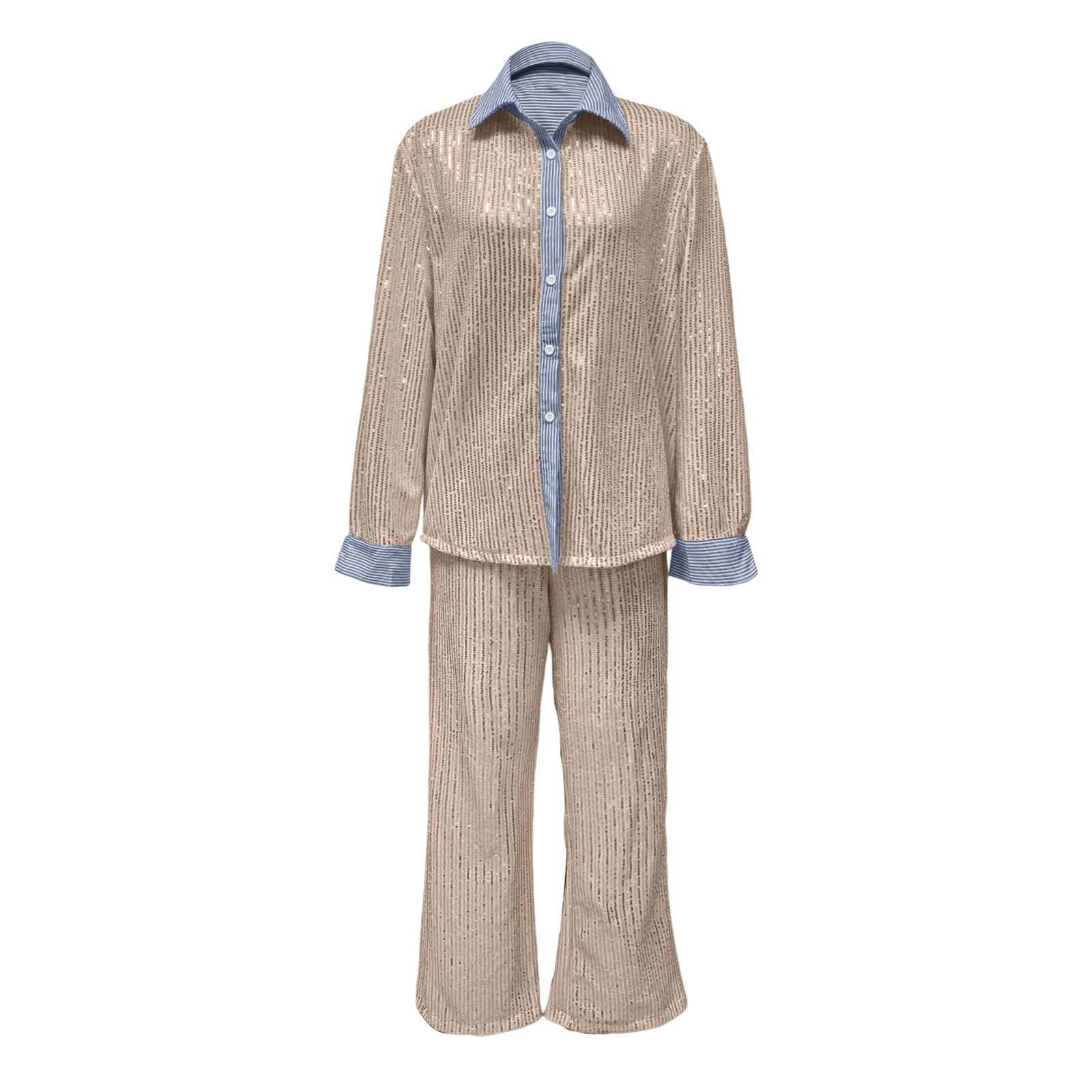 Traje de Pantalón para Mujer con Camisa Elegante de Manga Larga y Detalles