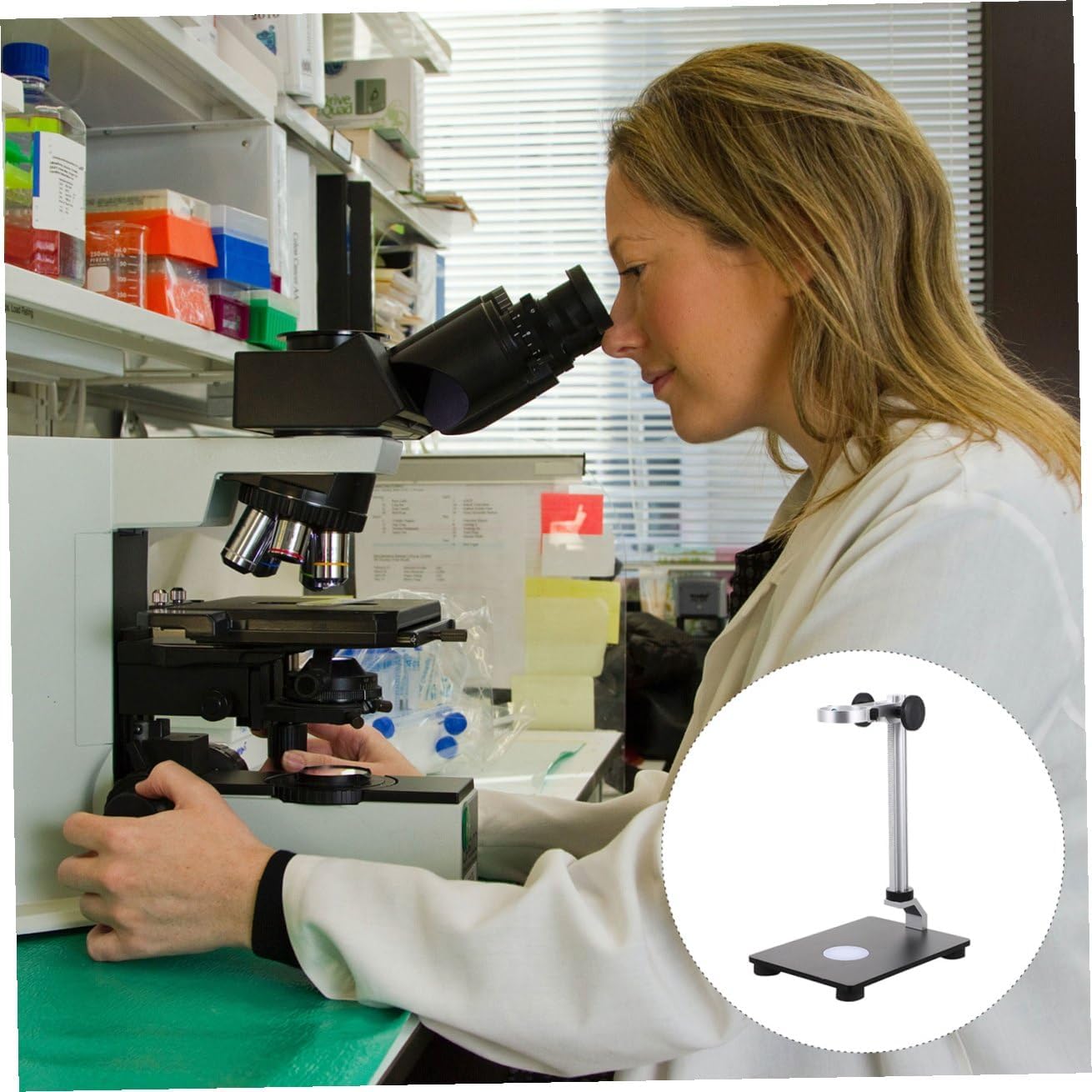 Adjustable Microscope Bracket Holder with Light Source Durable Industrial Camera Stand Easy Installation Support Rack for Stable Observation Inner Hole Diameter