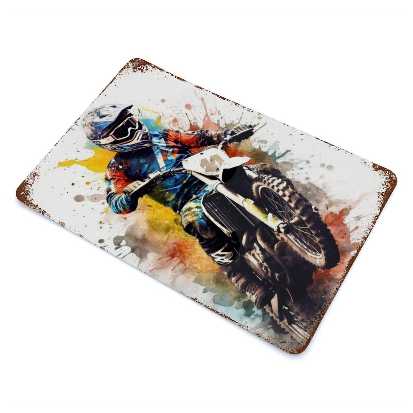 Motorcross Rusty Metal Tin Sign 11.8"x7.9", Industrial Home Decor for Garage, Pub Or Kitchen