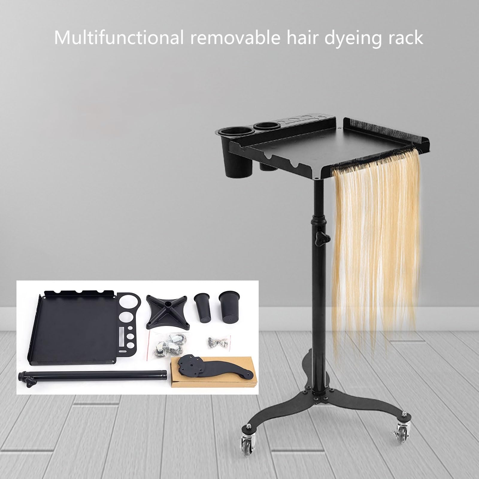 Tablette Coiffure a Roulette Pas Cher Chariot Plateau Salon Support Perruque Salon Coiffure Chariot Levage Mobile avec 2 Bols de Teinture