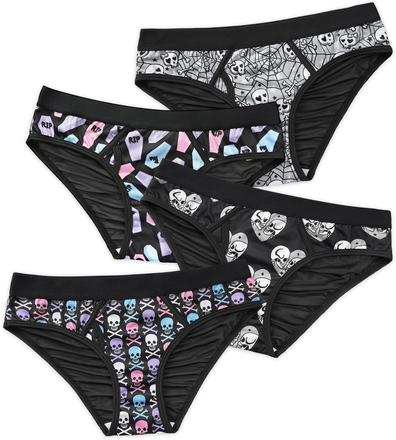 Littleforbig Women's Ladies Soft Mesh Underwear Comfortable Hipster Briefs Goth Babe 4 Pack Panties Set - Image 6