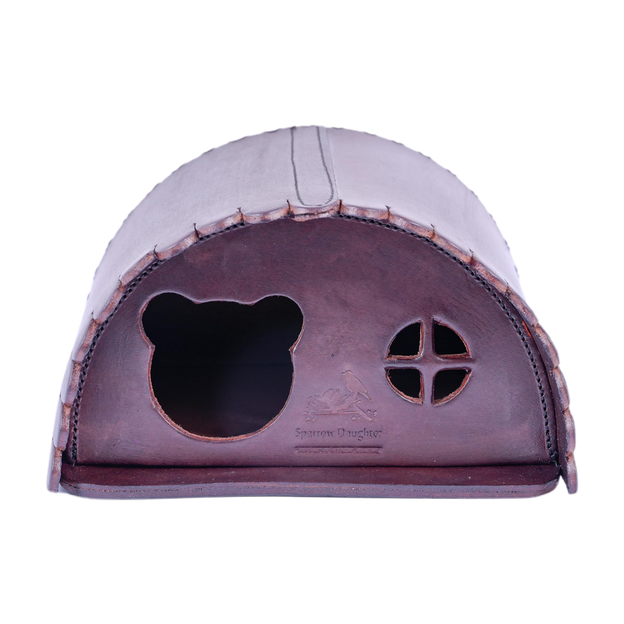 SparrowsDaughter Leather Squirrel House for Outdoors Garden Backyard | Small Animals Habitat for Chinchilla Squirrel | Nesting Box with Feeder & Poles | Multicolour | Chestnut | Large