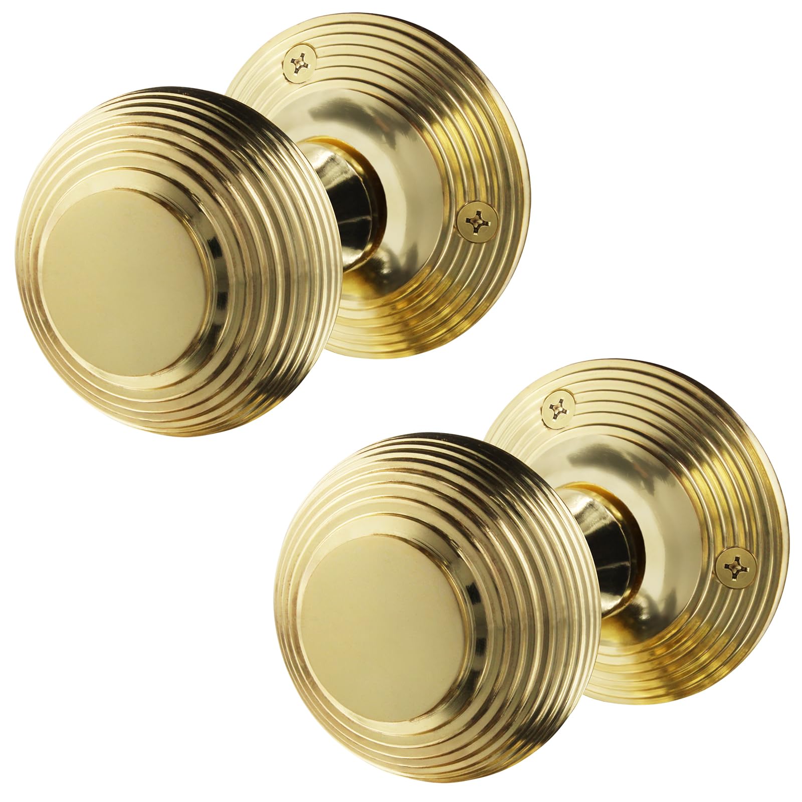 EAI Beehive Door Knobs Polished Brass | 1 Pair of Reeded Mortice Knobs (55mm) for Internal Doors โ image 1