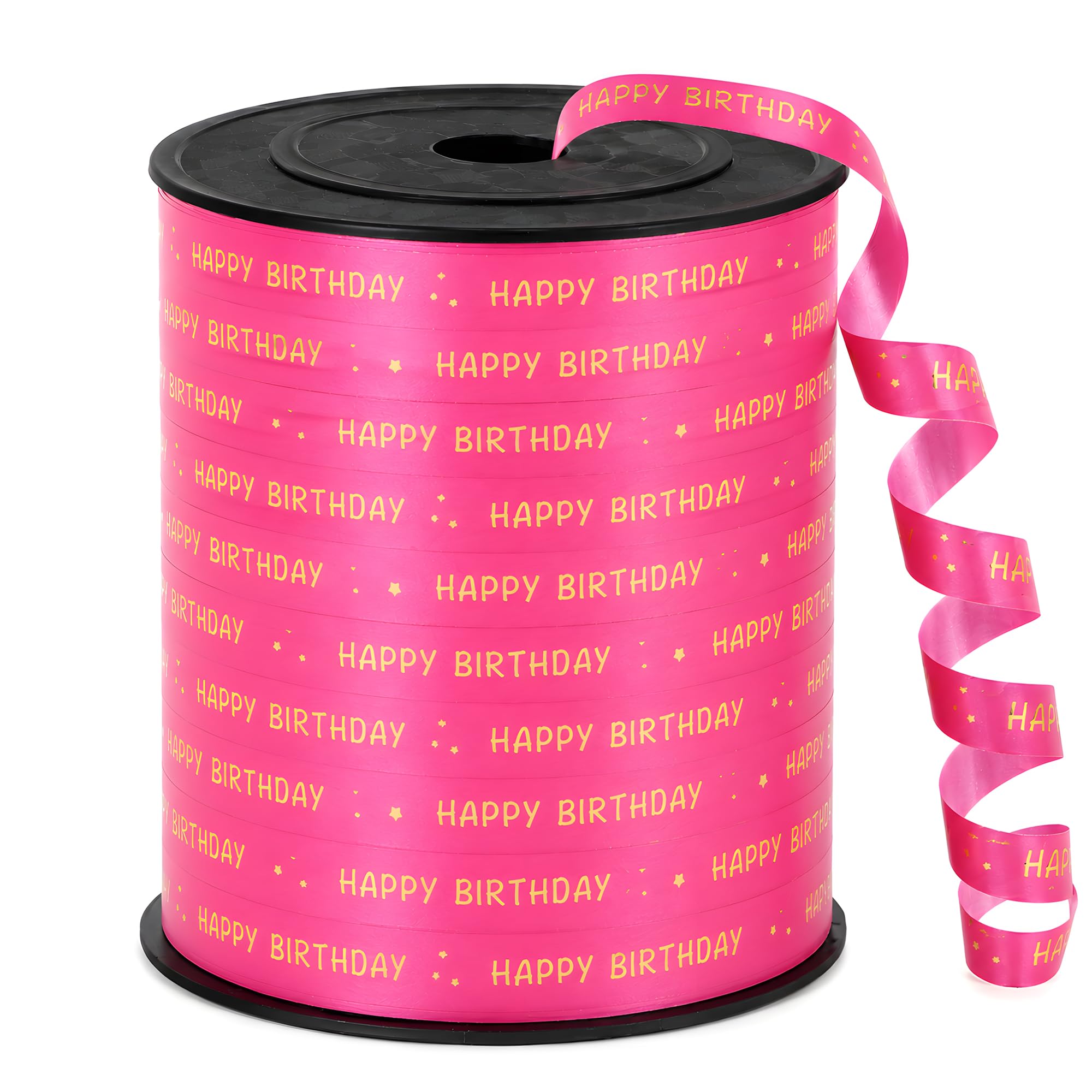 BEISHIDA 250 Yards Hot Pink Happy Birthday Printed Crimped Curling Ribbon Balloon String Roll Gift Wrapping Ribbon for Gift Warppping Baby Girl Women Happy Birthday Party Decoration Supplies
