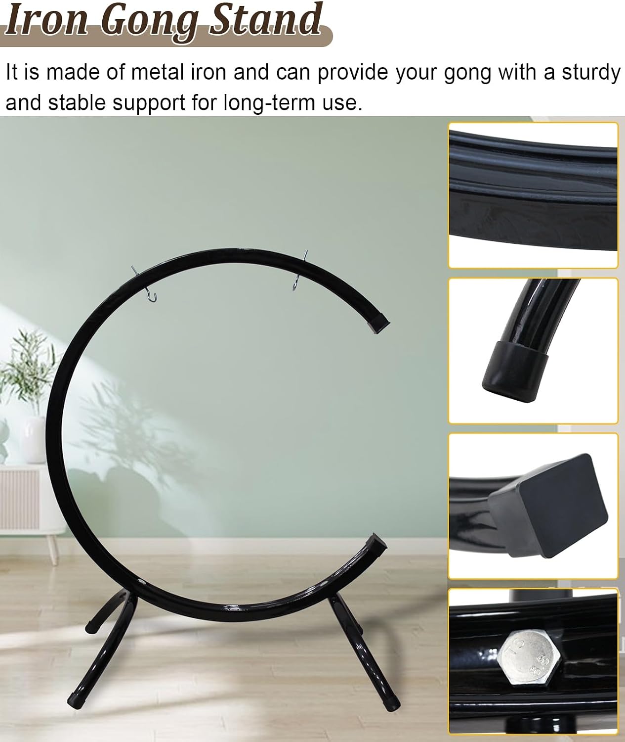 C-Shaped Gong Stand for Wind Gongs, Stable Metal Holder for Meditation and Playing