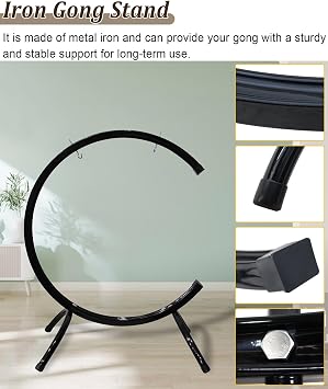 Minimalist High C Gong Stands for Daily Practice, Multiple Sizes Gongs Shelf Black Finish Tubing, Multipurpose Wind Chimes Gong Rack(For 50cm (19.7) Gongs)