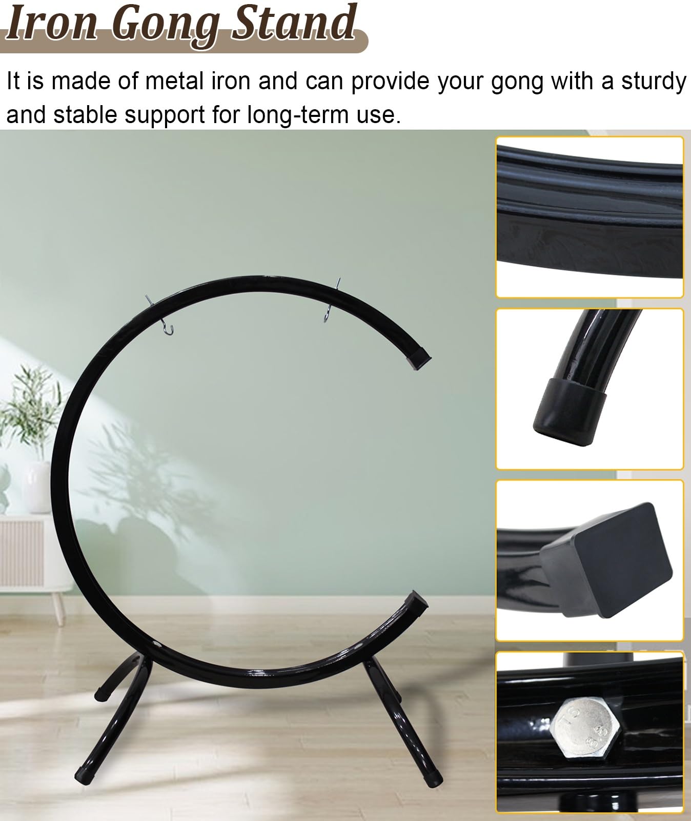 Gong-Ständer für das tägliche Üben, schwarzes Finish, Mehrzweck-Windspiel-Gestell