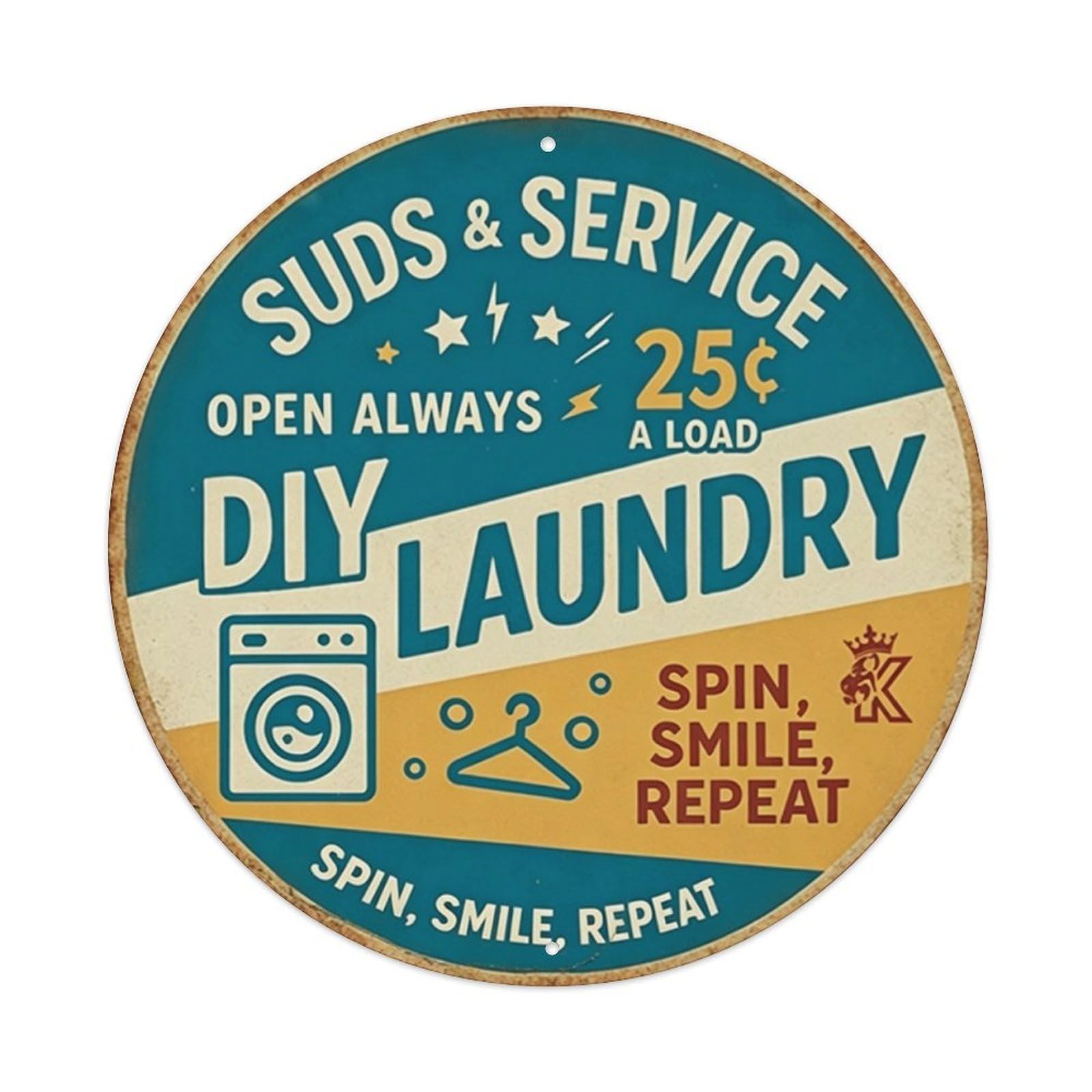 Ldfuieksufg Style Round Vintage Diy Laundry Funny Slogan Wall Sign Laundry Room Decor Vintage Aluminium Metal Sign, Retro Wall Decor For Home, Bar, Garage & Farmhouse 20X20cm