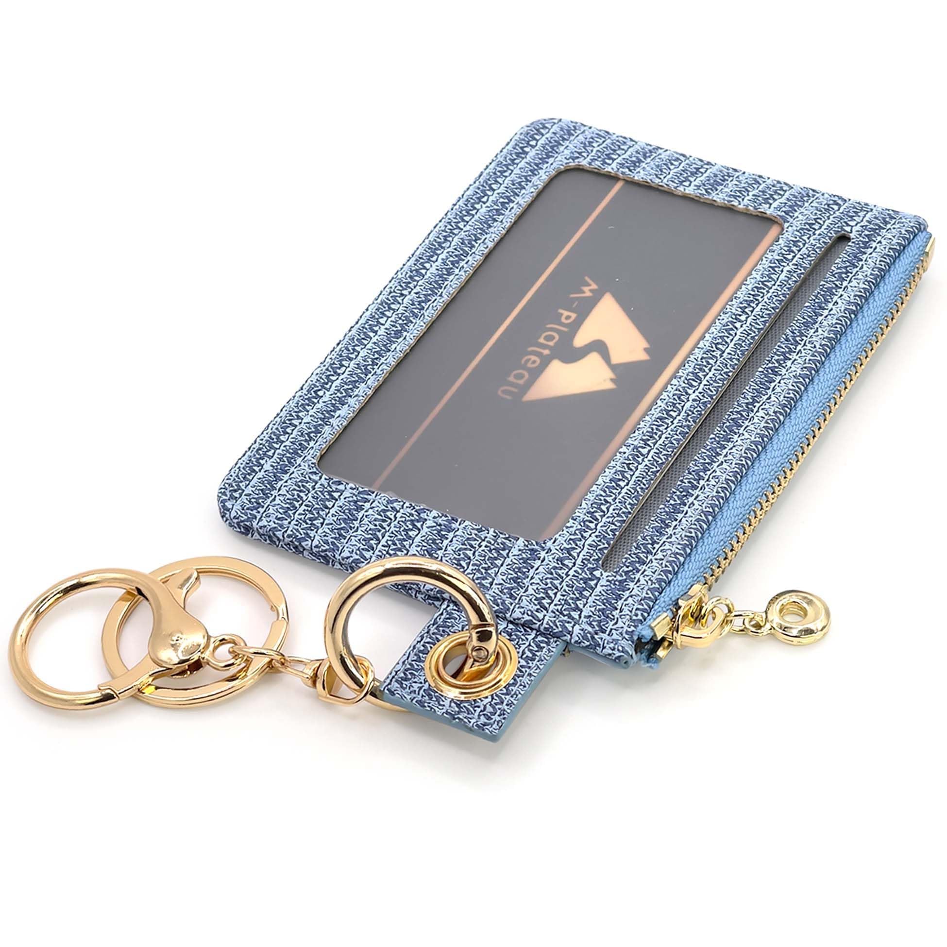 M-Plateau Key Chain Wallet for Women, Animal Print PU Leather Wallet | Eyelet Blue Credit Card Holder with ID Window, Zipper Pocket, Detachable Key
