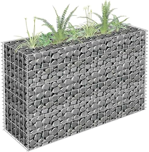 Vista 104 de vidaXL Gabion - Maceta elevada para pared, jardín, césped, patio, jardín, jardín, jardín, jardín, jardín, flores, acero galvanizado, 70.9 x 35.4