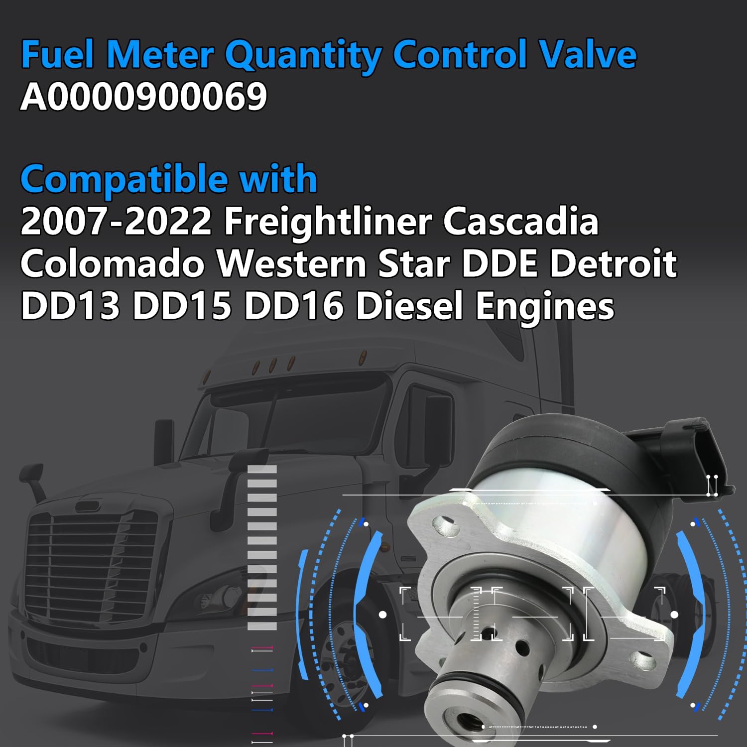 Fuel Meter Quantity Control Valve A0000900069,Compatible with 2007-2022 Freightliner Cascadia Colornado Western Star DDE Detroit DD13 DD15 DD16 Diesel Engines Fuel Pump Metering Unit