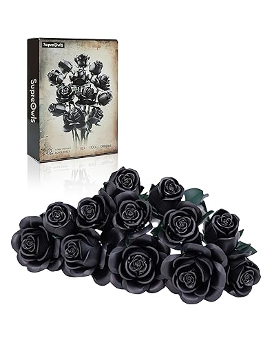 iATOM Black Rose Bouquet Building Set, Compatible with Lego Flowers for Adults - Halloween Artificial Flowers Kit, Gothic Horror Retro Botanical Collection Home Decor - IA11001 - Black Rose Bouquet