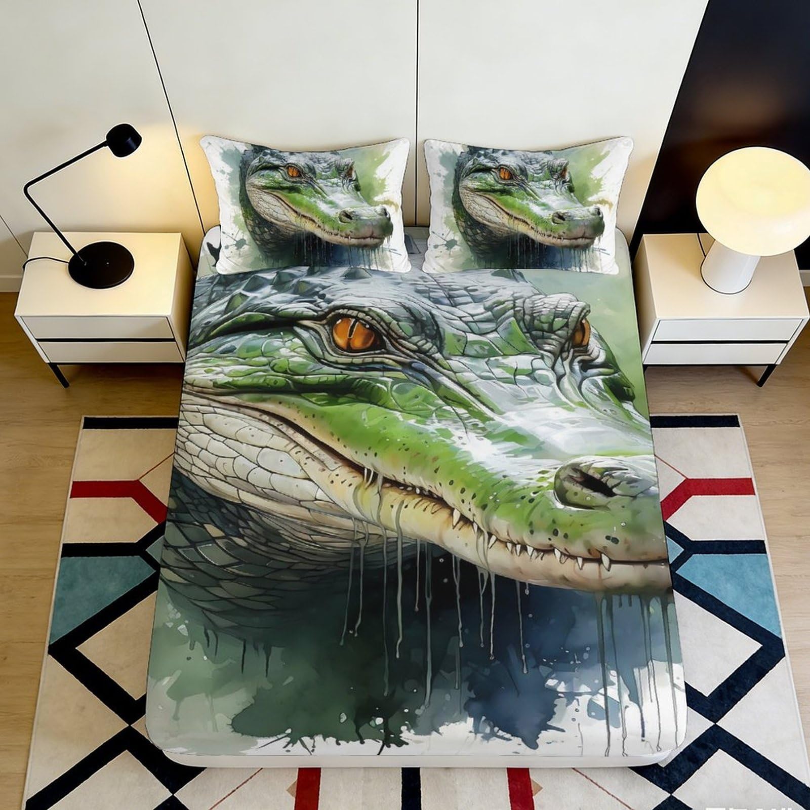 3D Printed Alligator Jungle Fitted Sheet Microfiber Soft Breathable Swamp Crocodile Mattress Cover Bedroom Decor 90x200x25cm