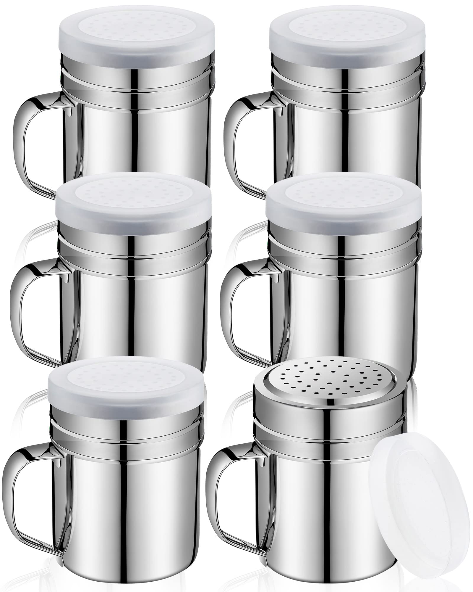6 Stück 284 ml Edelstahl Salz- und Pfefferstreuer mit Deckel und Griff Dredge Gewürzstreuer Gewürze Zuckerstreuer Gewürze Popcorn Salzstreuer Pulver Zucker Mehlstreuer zum Kochen Küche Backen