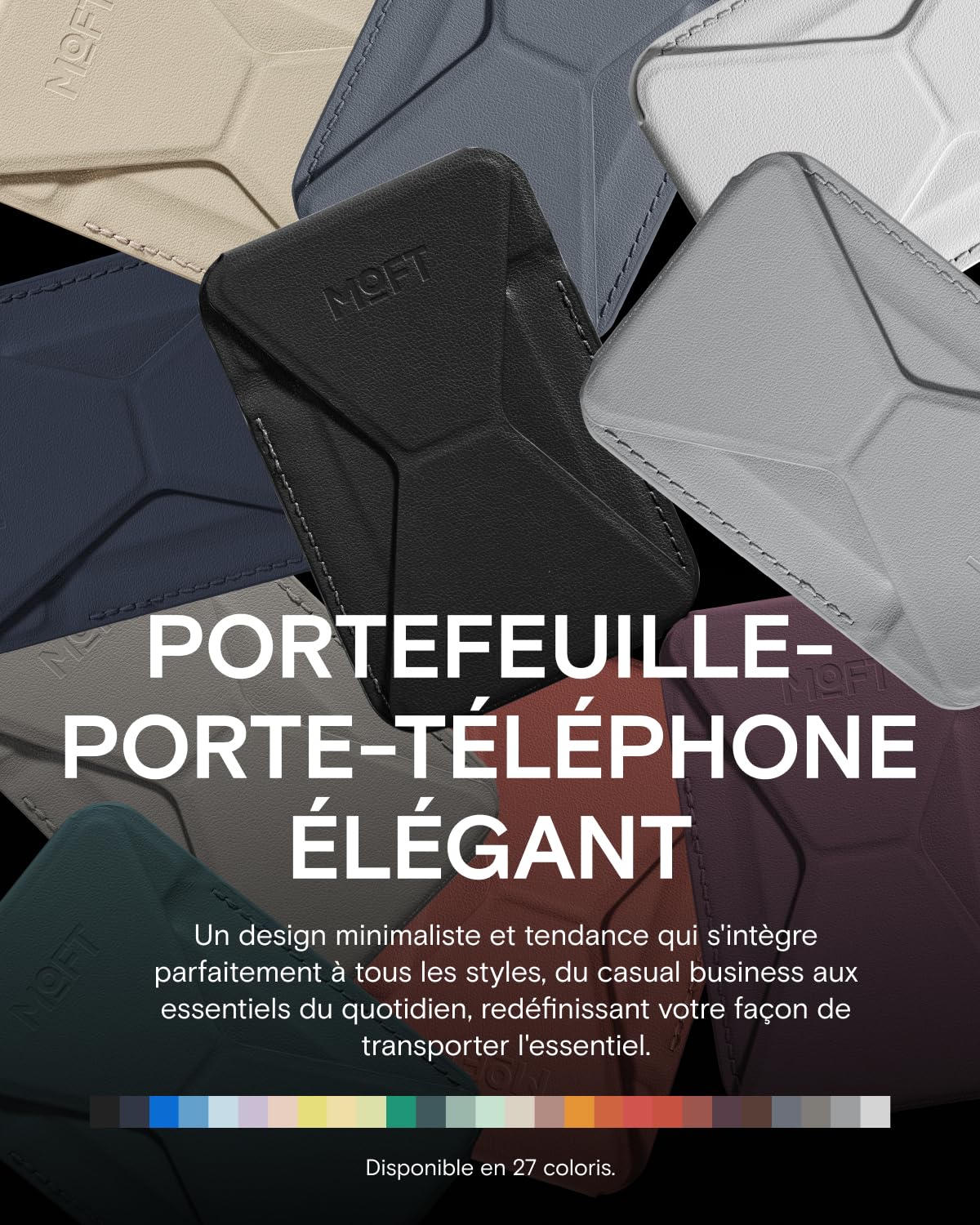 MOFT Porte-Carte Magsafe Cuir Végan iPhone 17/16/15/14/13/12 Support Téléphone 3 Modes Noir