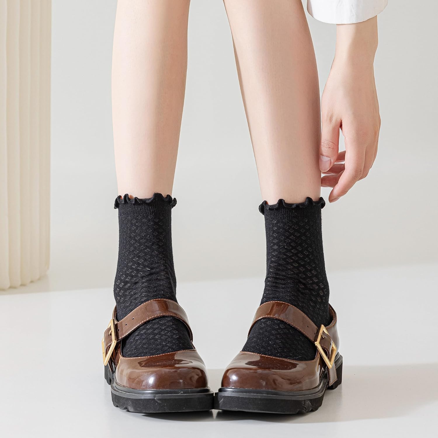 Mcool Mary Women's Ruffle Socks Mesh Casual Lace Cotton Crew Socks Summer Ultra Thin Cool Frilly Ankle Socks for Women 6 Pairs - Image 5