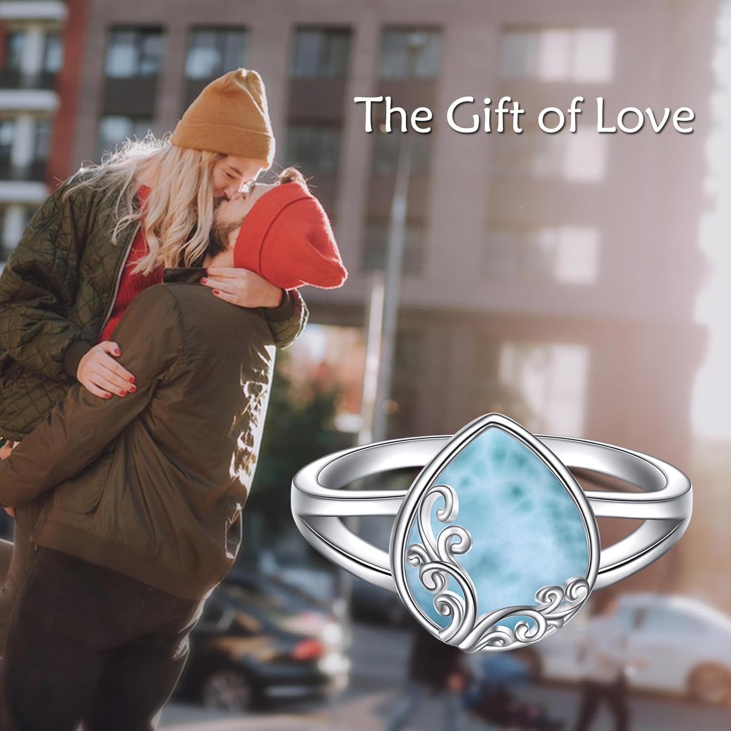 POPLYKE Larimar Filigree Band Ring Sterling Silver Gemstone Stones Jewelry Gift for Women 10 Size - Image 2