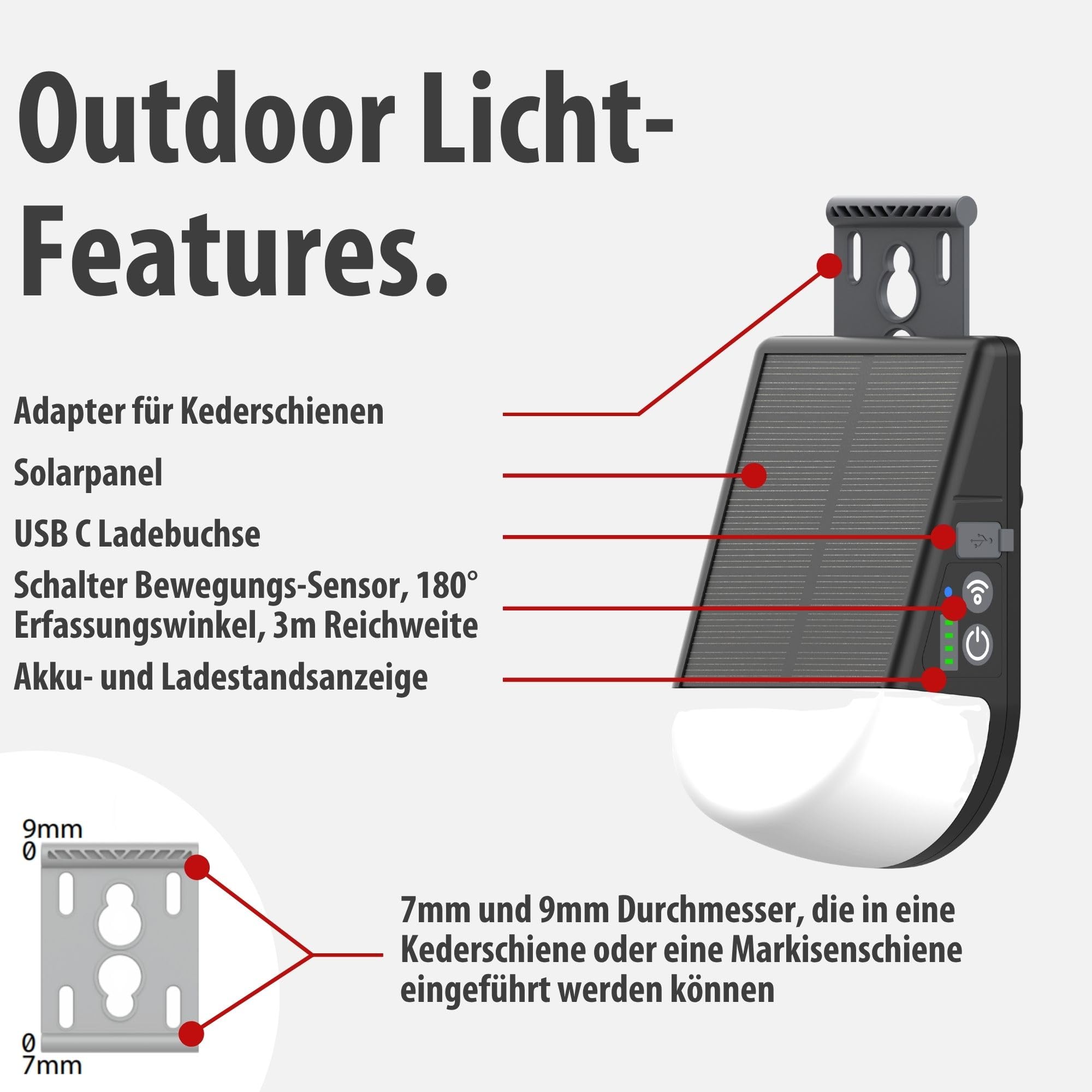 Brennenstuhl Akku Solar LED Outdoor Lampe KL 300 AS (250lm, Wandleuchte mit Bewegungsmelder, IP54, 3 Leuchtstufen, max. 20h Leuchtdauer, Adapter für Kederschiene an z.B. einem Wohnwagen)