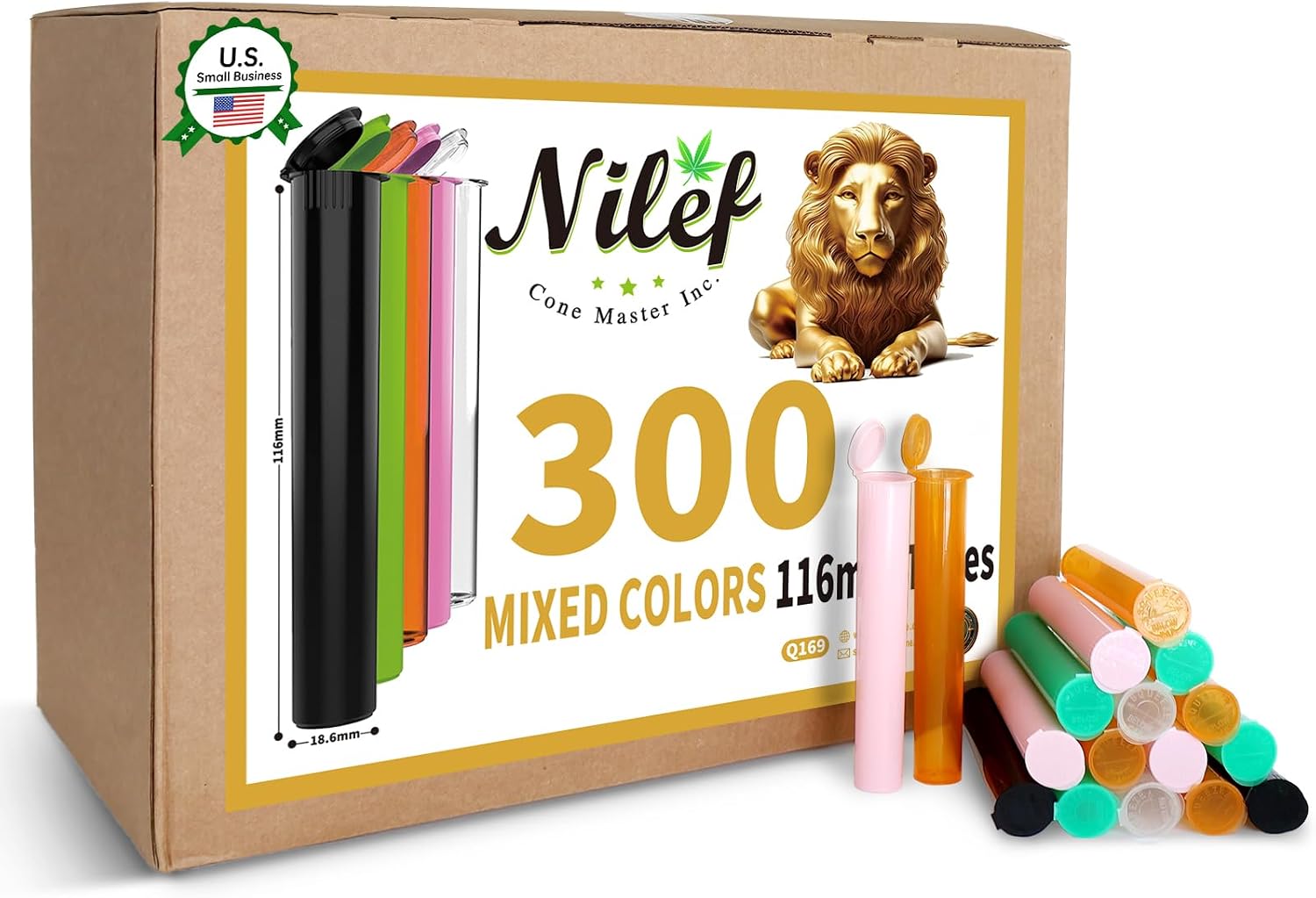 Colorful Storage Tubes with Child-Resistant Squeeze Pop Top Caps | 300-Pack 116mm BPA-Free, Airtight, Smell-Proof Plastic Containers | Waterproof, Odor-Sealed Tubes for Pre Rolls, Crafts (Q169)