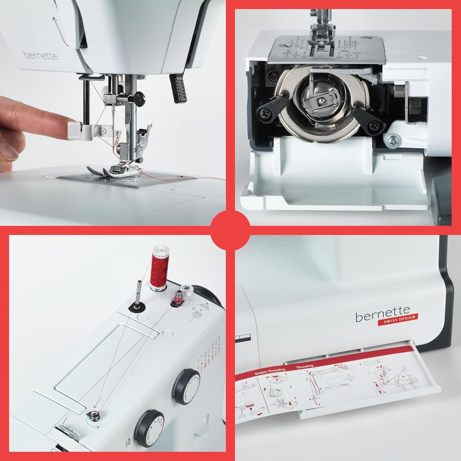 B33 Swiss-Designed Sewing Machine with Free Tote Bag | 15 Stitches, Semi‑Automatic Needle Threader, 5 mm Stitch Width, 2‑Step Presser Foot Lift, Manual Thread Cutter
