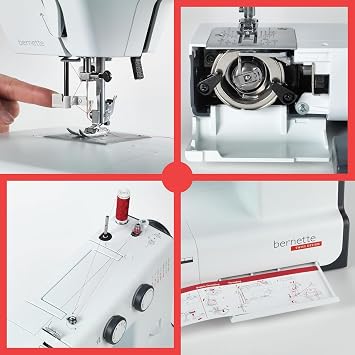 B33 Swiss-Designed Sewing Machine with Free Tote Bag | 15 Stitches, SemiAutomatic Needle Threader, 5 mm Stitch Width, 2Step Presser Foot Lift, Manual Thread Cutter