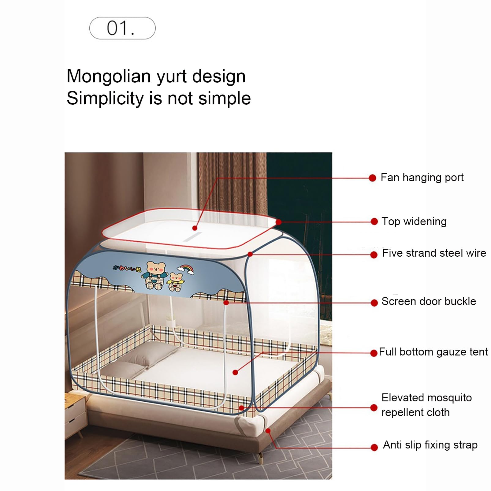 Pop-Up Moskitonetz Sommer-Betthimmel Faltbar Tragbar Moskitonetz Installation Bed Dream Tents Schlafzelt für Einzel- Bis Kingsize-Betten,Gray,200x220cm