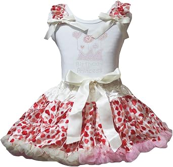 Petitebella Birthday Princess Balloon White Shirt Beige Hearts Skirt 1-8y