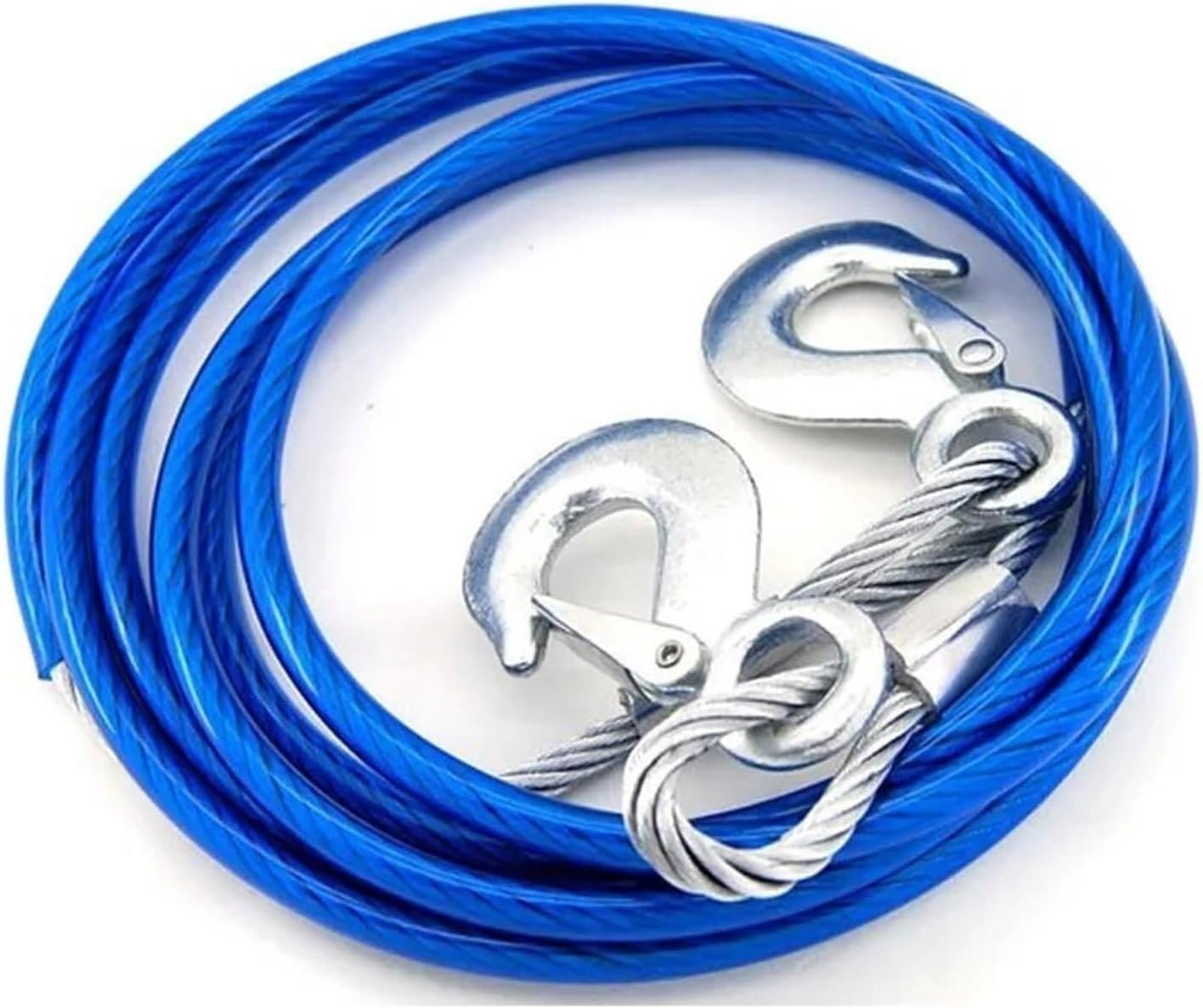 Steel Cable, Coated Wire Rope, 1pc Towing Straps Heavy Duty Tow Ropes Plastic Covered High Strength Hook Trailer Car Emergency Towing Outdoor Tool(5m 7 tons)