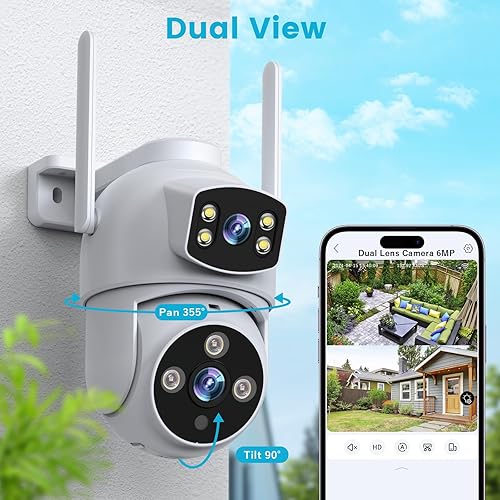 Miniatura 2 de XVIM 2PK - Cámara de seguridad de doble lente de 6MP para exteriores, cámaras WiFi de 2.4 GHz para el hogar con visión impermeable, 360, detección