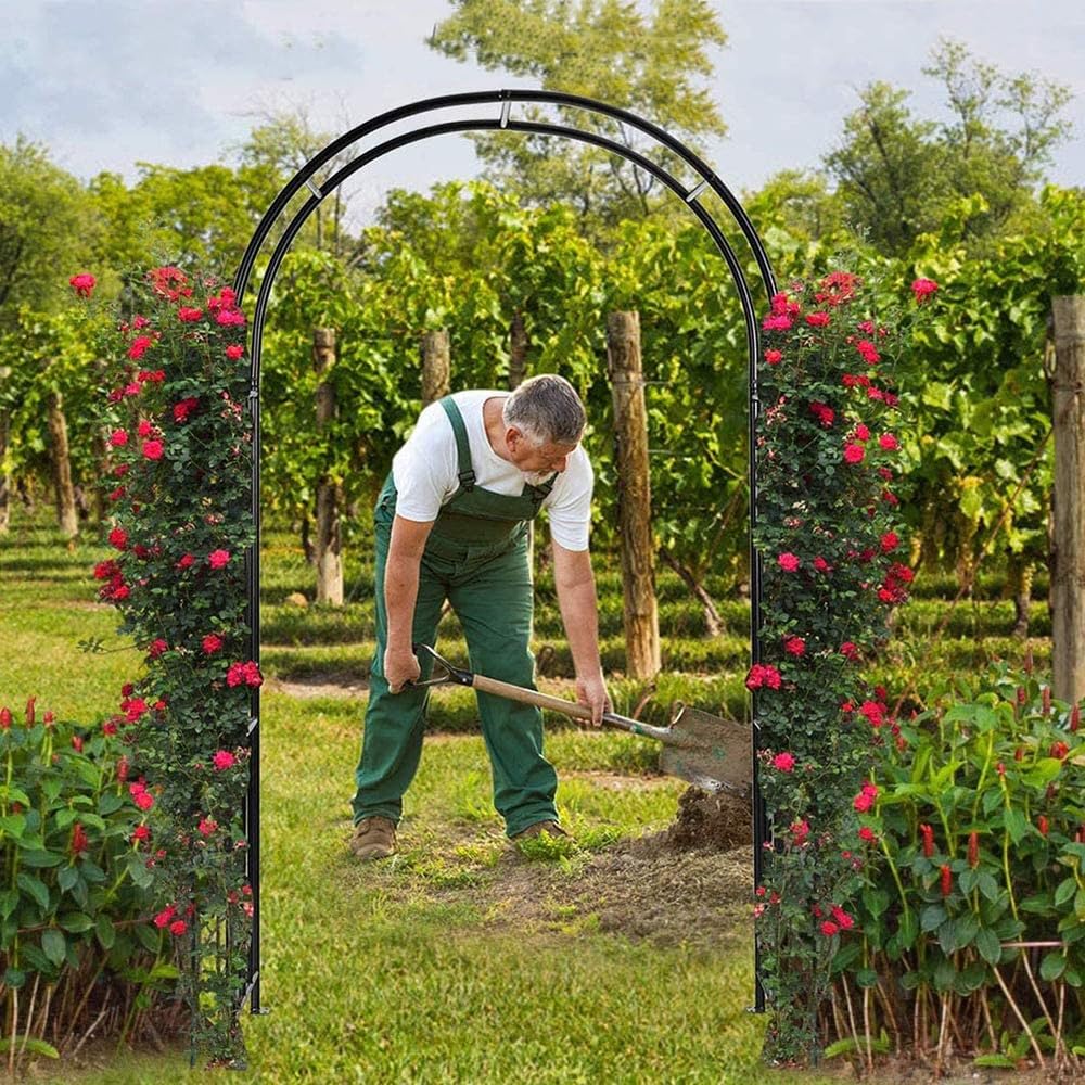 Arche de jardin en métal marron pour plantes grimpantes - Support de treillis en fer - 2 m de large x 2,7 m de haut - Parfait pour les rosiers, les vignes et l'aménagement paysager du jardin
